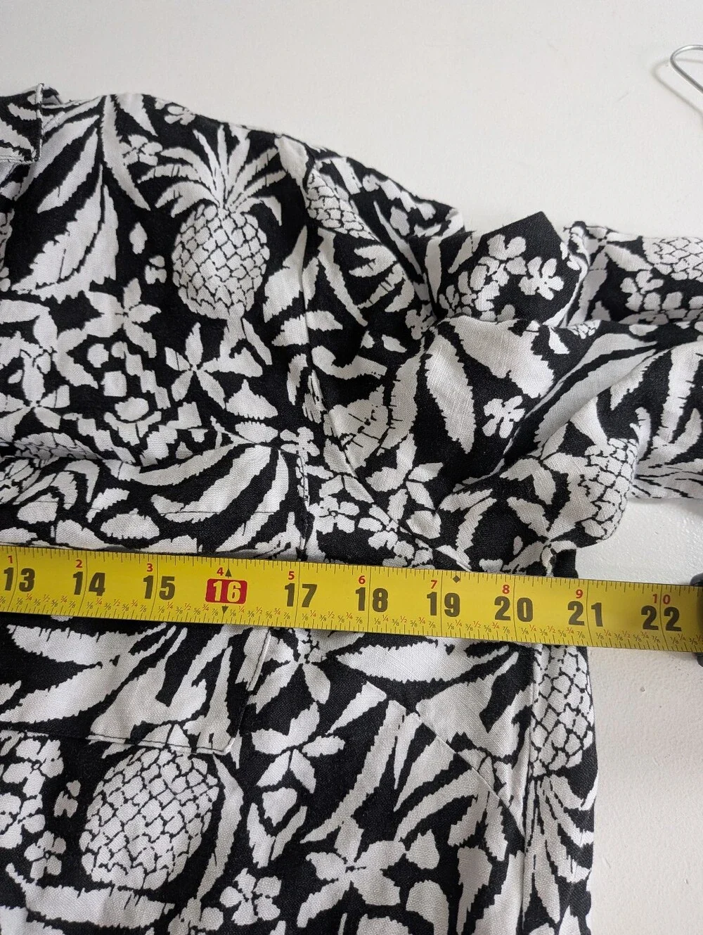 LOFT Linen Blend Maxi Shirt Dress Black & White Pineapple Sz 10 P Long Sleeve